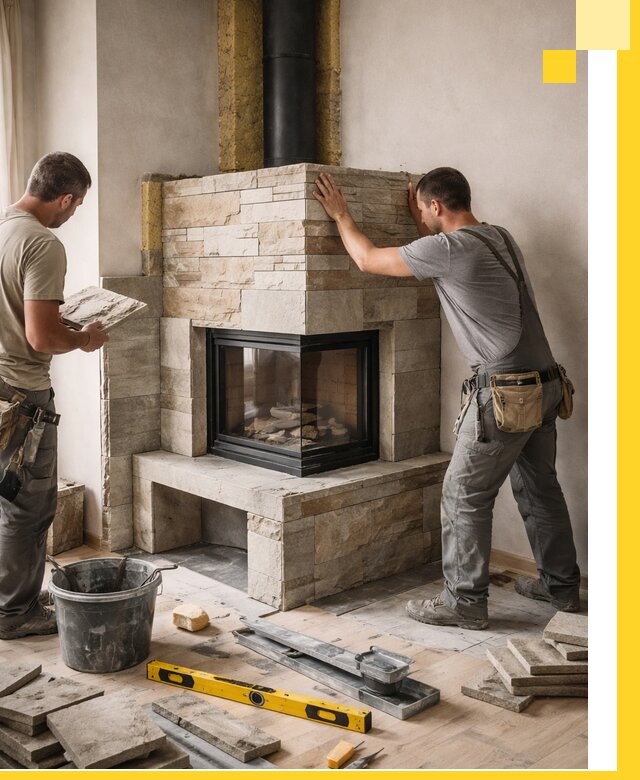 Угловые камины под ключ проект, монтаж и отделка в Ярославле