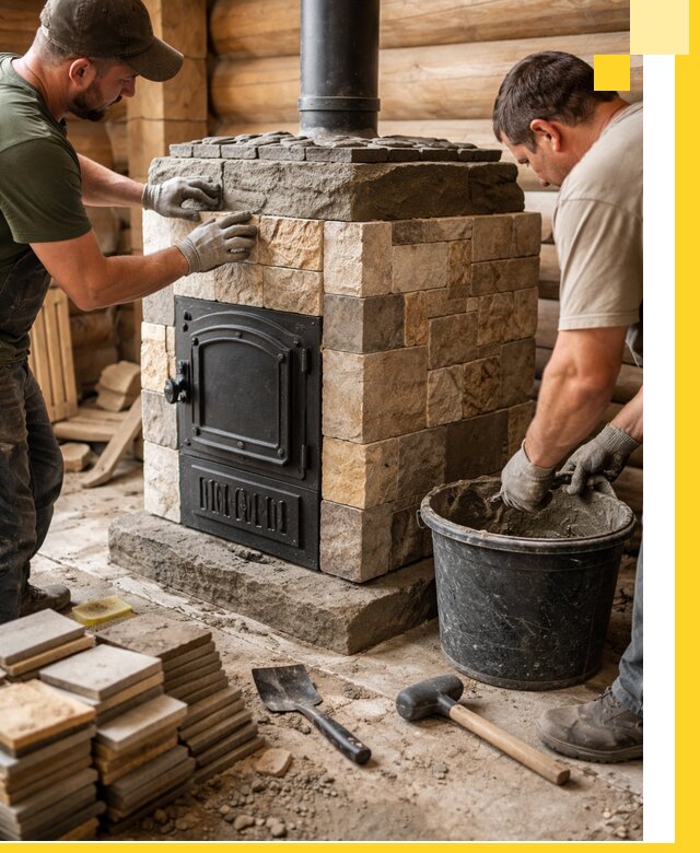 Облицовка банной печи под ключ в Ярославле: камень и плитка