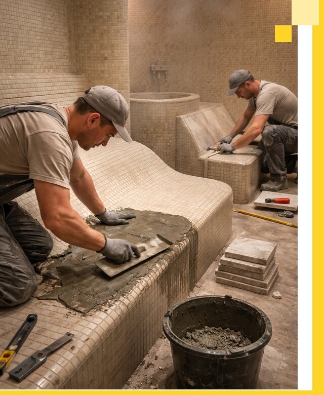 Лежаки для хамама под ключ в Ярославле, проект и монтаж