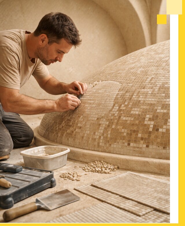 Профессиональная укладка мозаики для хамама под ключ в Ярославле